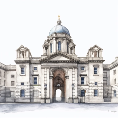 Isolated images, illustrations on a white background, facing front, elevation view, Trinity College Dublin Ireland, Clipart, watercolor, realistic, isolated, full building, highly detailed, hdr, 32K, photo expert quality, watercolor realistic, hyperrealistic and highly detailed, isolated on a white background