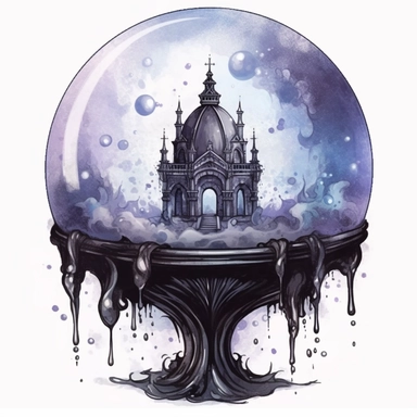 Cute Beautiful BlackGothic Crystal Ball watercolor Sublimation Clipart,Cartoon, hyper realistic, intricate detail, illustration style,high solution,on the white background