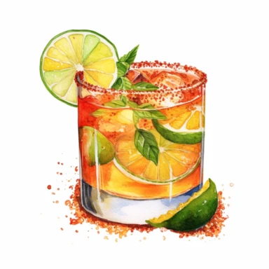 hand drawn spicy margarita, very detailed and realistic, watercolor, white background with margins, clipart style — uplight