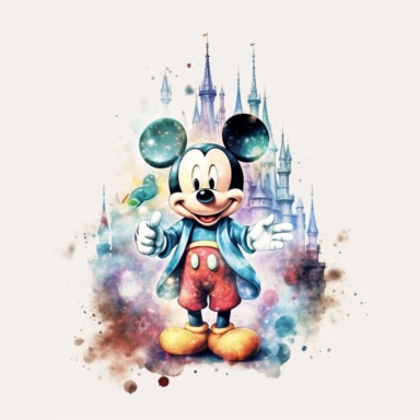 Watercolor Mickey Fantasy Png Clipart, Printable Fairytale Disney Mickey Art Print Svg, Magical Storybook Scrapbook Ephemera, isolated, cyberpunk style, isolated, 4k