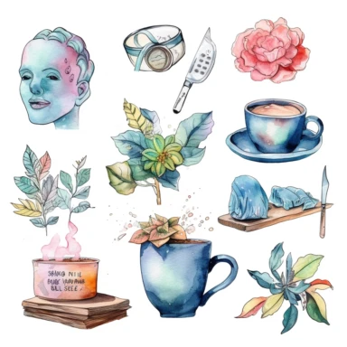 hand drawn mental health themed clipart set on white isolate background, watercolour, 8k, high quality