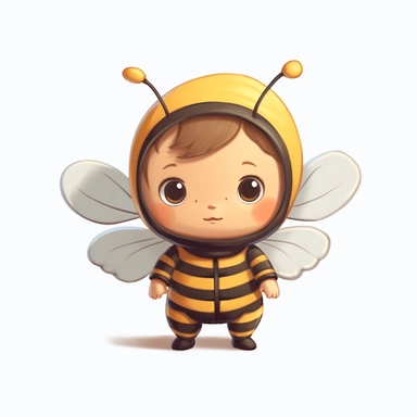 cute newborn baby wearing a honeybee costume clipart by studio ghibli on a white background