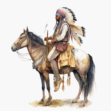watercolour and pencil full body drawing of a indians on his horse, working hard, tough face, dynamic pose, beautiful watercolor ink wash coloring, thick pencil lines, watercolor illustrations clipart, watercolor illlustrations, plain white background