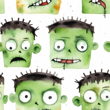 Seamless, Watercolor, Halloween Frankenstein 1 clipart, white background,