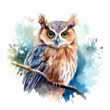 watercolor illustration of a beautiful and cute Owl in nature clipart, in the style of realistic watercolor paintings, realistic, detailed, bright colours, white background, clipart, detailed