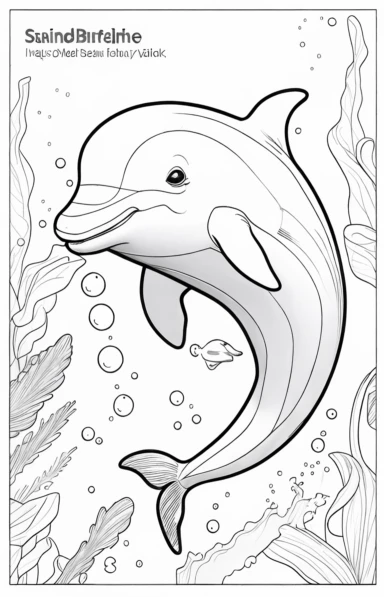 a cute dolphin swimming, black and white clipart for a kids coloring page, simple and clean, thin line art, accurate features, proportionally sized, illustration style,