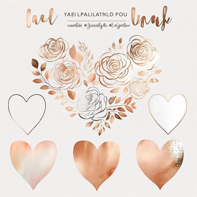 rose gold Watercolor heart Clipart, Hand drawn wedding heart, vector bundle, clean, simple, white background and no text