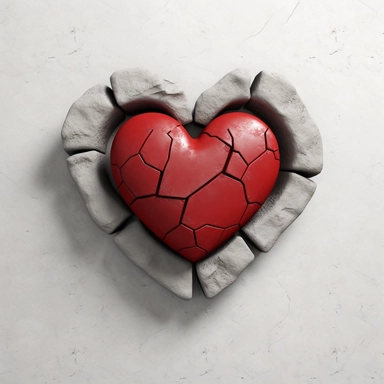 Create a photorealistic, vectorized clipart image inspired by the quote Love never fails from 1 Corinthians 13:8. The content should include a heart symbol, representing love, that is unbroken and strong, perhaps made of a resilient material like stone or metal. The heart should be surrounded by a soft, glowing light, symbolizing the enduring nature of love. The quote should be written in elegant, flowing script beneath the heart. The medium should be digital art, with a style reminiscent of hig