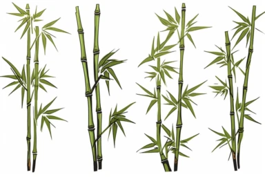 ink drawing six bamboo clipart, ink style, ink drawing, free-hand light flat color strokes under ink lines, vector style, sparse use of color, elegant forms, prominent ink strokes, flat style, prominent line style, white background, spaced out, do not intersect images, spacing between elements, single thickness lines, no shadows, few details, only lines, only black lines, no volume, hand drawn ink drawing, elegant shapes