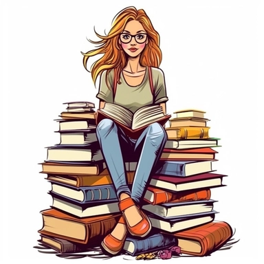 college girl book lover clip art