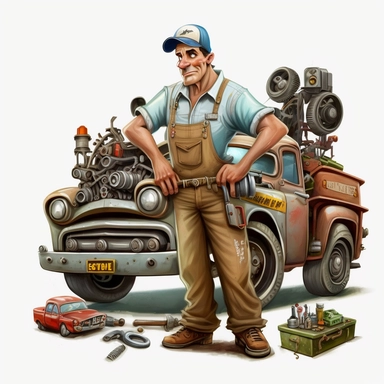 mechanic, car, clipart, very detailed, high resolution, white background