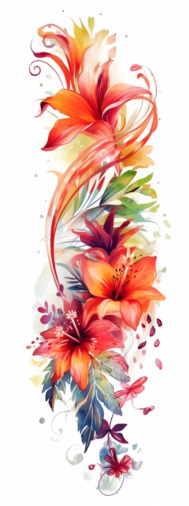 watercolor christmas flower border, clipart isolated on clear white background, bright colors, boho, lithograph, 32k uhd, textural