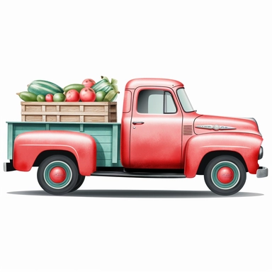 chevy pickup truck with watermelons in the back clipart white background
