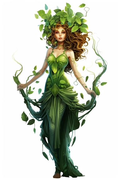 dryad goddess cartoon beautiful 4k on white background clipart