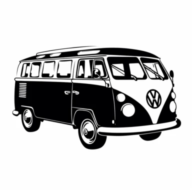 minimalist vw caravan car black silhouette clipart, simple line art, cut out, white background