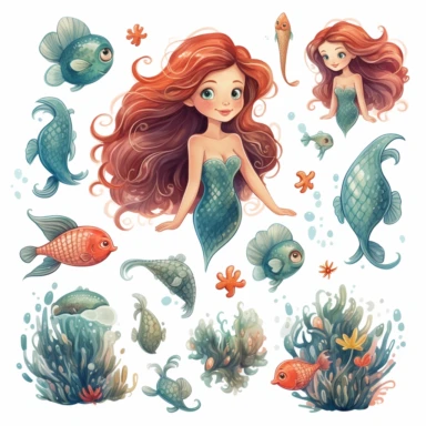 clip art elements, mermaids, fun, illustration