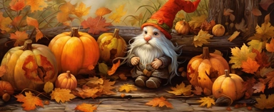 Clip art gnomes fall leaves pumpkins clip art jpg, in the style of dreamy watercolor scenes, photo taken with nikon d750, traditional oil paintings, detailed background elements, light red and yellow, eye - catching composition, uhd image