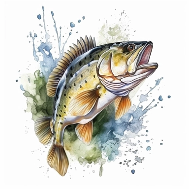 Bass Fish Jumping out of the water, Fishing Sublimation Clipart, Watercolor Illustration clipart, 4K, extremely detailed
