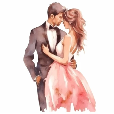 watercolor style, beautiful bride and handsome latino groom clipart, isolated on white background, hd