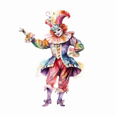 mardi gras jester clipart with watercolor illustration,full body shot,8k,etsy style, white background