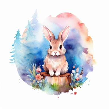 Easy to cut, Dreamy watercolor bunny from a fairytale forest clipart