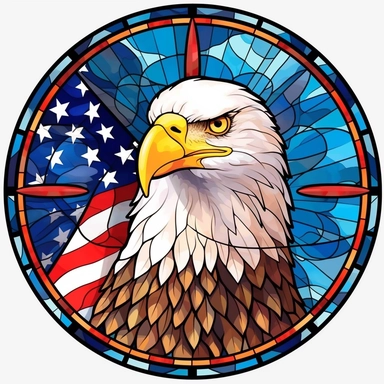 Stained Glass 4th Of July American Flag Eagle in the shape of a circle PNG Clipart