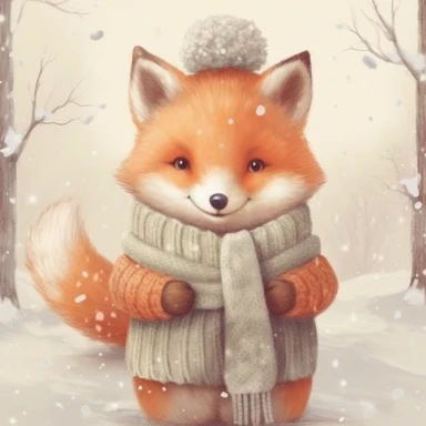 A soft and light background that sets the stage for an adorable scene. In the center of this charming composition is a cute smiling knitted female baby [fox]. The subject of the image is positioned in the center, drawing all the attention to the delightful [fox]. The overall mood of the image is cheerful and optimistic, as if you are looking at a children's book illustration that brings a smile to your face. The colors are bright and vibrant, with the knitted texture of the [fox] adding a cozy a