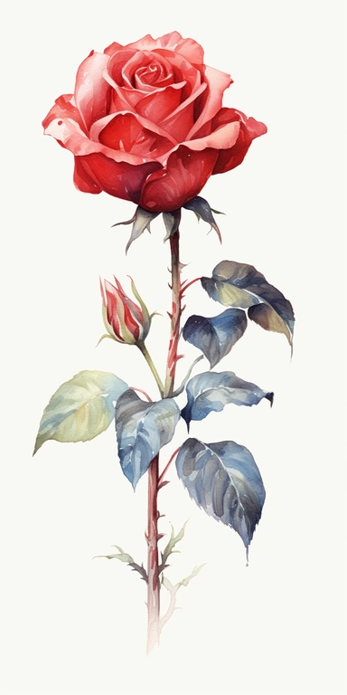 Watercolor Painting of SINGLE STEAM RED ROSE FLOWER on white background beautiful multi - headed pale, Flora Design Patterns, Flemish Baroque by Rachel Ruysch, Behance, Rococo, Intricate Detailed, Soft Light Effect, Oil Paint Strokes, Light Academia Aesthetic Flowers, Lighting cinematic, all shown shimmering stamens, tyndall light, light effect, texture, colorful, 8k, fantasy, ray tracing, depth of field, vivid, spectacular lighting, octane rendering, highly detailed, ultra - realistic, white ba