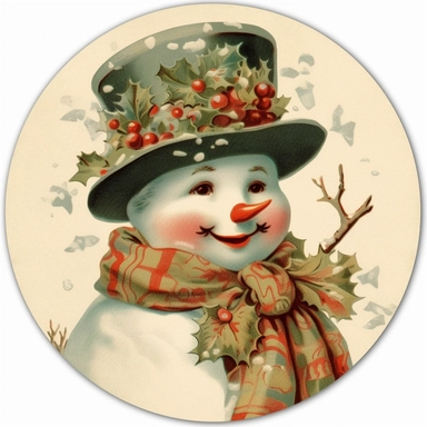clipart with vintage christmas card style snowman on a white background