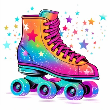 Roller Skate with element like a rainbow star senary clipart, Vector Style, High quality, White Background