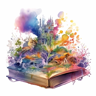 fantasy book in the style of vibrant watercolor landscapes, detailed and intricate compositions, felinecore, fantastical worlds, ghostly forms, calligraphy-inspired, naturalistic lighting, watercolor clipart