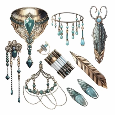 hand drawn realistic illustration of a beautiful Gatsby style of Art Deco Jewelry Collection: Design a line of exquisite Art Deco-inspired jewelry pieces, such as geometric earrings, statement necklaces, and bejeweled headbands , clipart, realistic,single object,png,transparent, white background for removing background - - no text shadow font watermark