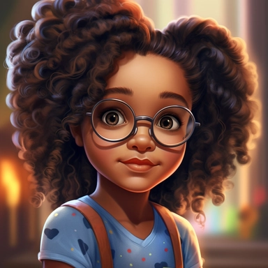 illustration concept of cartoon african girl with glasses clip art, in the style of lilia alvarado, blue, poodlepunk, walt disney, realistic portrait drawings, charming anime characters, 32k uhd