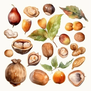 Watercolor Nuts Clipart