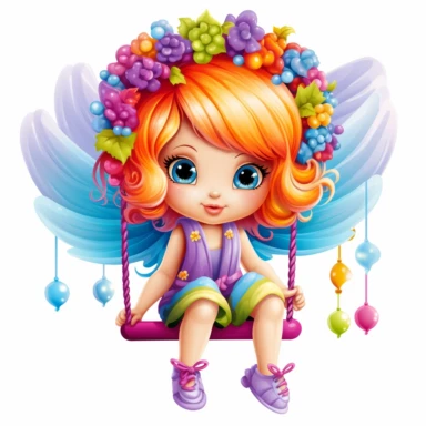 Fairy on Swing Clipart, baby girl, Rainbow Lollipop