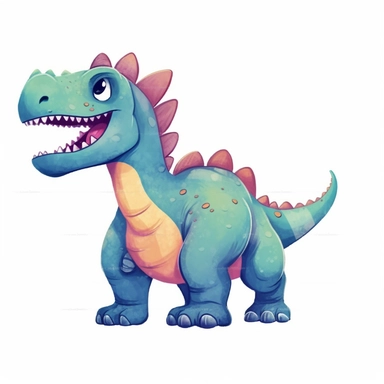 Allosaurus on isolate white background, simple design, illustration, flat colors, simple lines, graphic novel style, 2d painting, watercolor painting style, trending on art station, digital art, childrens character design, happy mood, watercolor, pixar style cartoon, without line work, minimalist, clipart