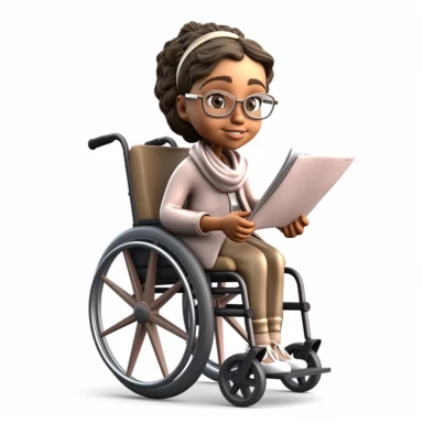 cute 3d cute little girl historian clipart, various ethnicities, in modern wheelchair, full body, on white background