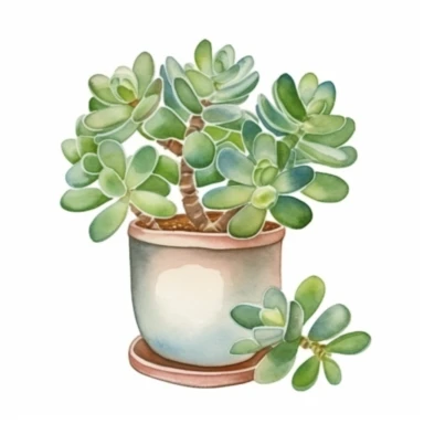 jade plant, watercolour, clipart, isolated white background