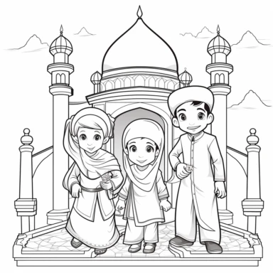 fun islamic drawings, ramadan, clipart images, children play book, thick lines, easy to colour, no shading