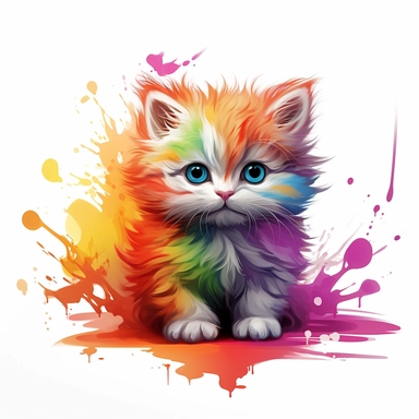 drawing, line out, vector, one cute fluffy kitten, ((white background)), artstation, splash style of colorful paint, contour, hyperdetailed intricately detailed, unreal engine, fantastical, intricate detail, splash screen, complementary colors, fantasy concept art, 8k resolution, deviantart masterpiece, oil painting, heavy strokes, paint dripping, splash arts, kids story book style, muted colors, watercolor style clipart