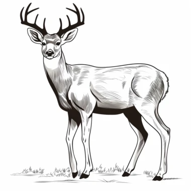 a whitetail deer, retro line illustration, clipart, one color, isolated on white background