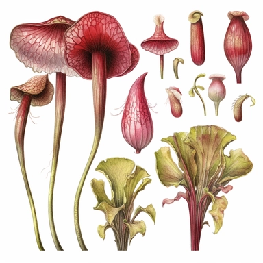 Clipart, vintage, watercolor, Sarraceniaceae, carnivorous plant, botanical illustration, hand drawn, texture