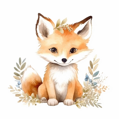 watercolor spring baby fox woodland creature on white backgroung, nursery decor, baby shower clip art, cute design