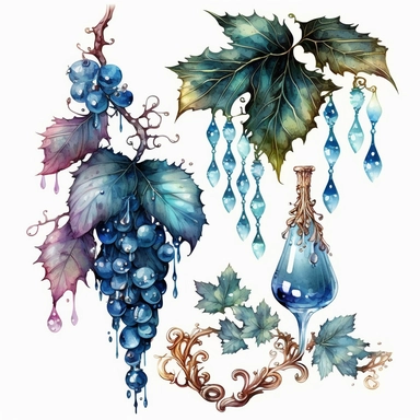 blue rococo grape jewels icicles watercolor clipart