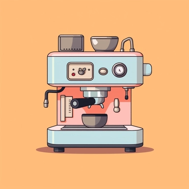 coffee machine, mood, clipart designs, clipart, vintage colors, small detail, retro, minimalist, Wes Anderson color