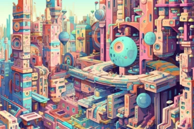a close up of a infinite loop cyberpunk city on a white background, james gilleard and james jean, escher, trending on artisation, connectedness, scutoid, mit technology review, by Sam Spratt, dan mcpharlin : : ornate, wormholes, tetris, monolithic, stylized stl, clipart icon, simple 4 colors from gray to metalic blue, vector-based, sharp border, plane color and very define, high quality, digital art, 8k resolution, masterpiece, congruent, amazing, incredible, awe-inspiring, mind-blowing, master
