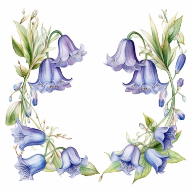 beautiful victorian bluebell flowers clipart border frame square water colour illustration white background