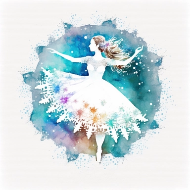 snowflake dancing flurry, watercolor, fairytale, folkart, clipart, white background