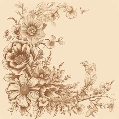 single bunch of rustic flowers, bottom left-hand corner scroll ideal for wedding stationery, clipart