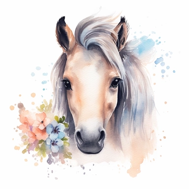 cute Pony , horse , Aquarell, sweet, watercolor, White Background, Clipart